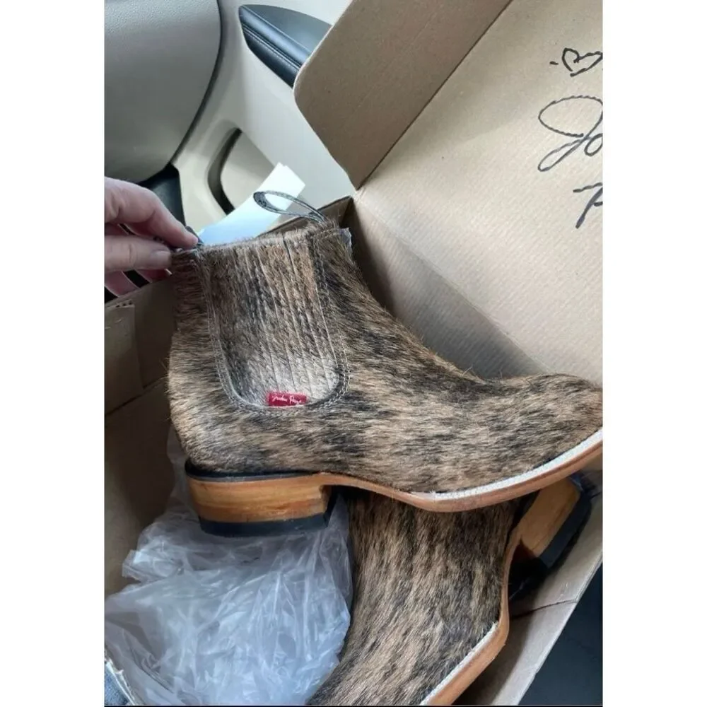 New Jordan Page Women's Western Ankle Boots Size 9.5 Hair-on-Hide Square Toe